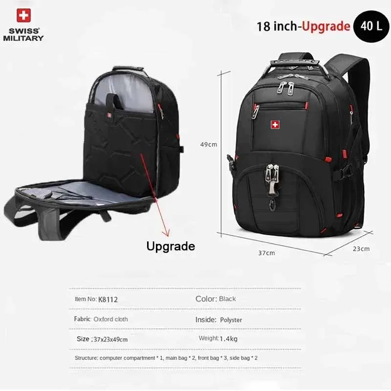 SWISS 17" Laptop Backpack – Waterproof USB Charging Port, Swiss - Style Multifunctional Rucksack for School, Hiking & Travel - RELUX.STORE