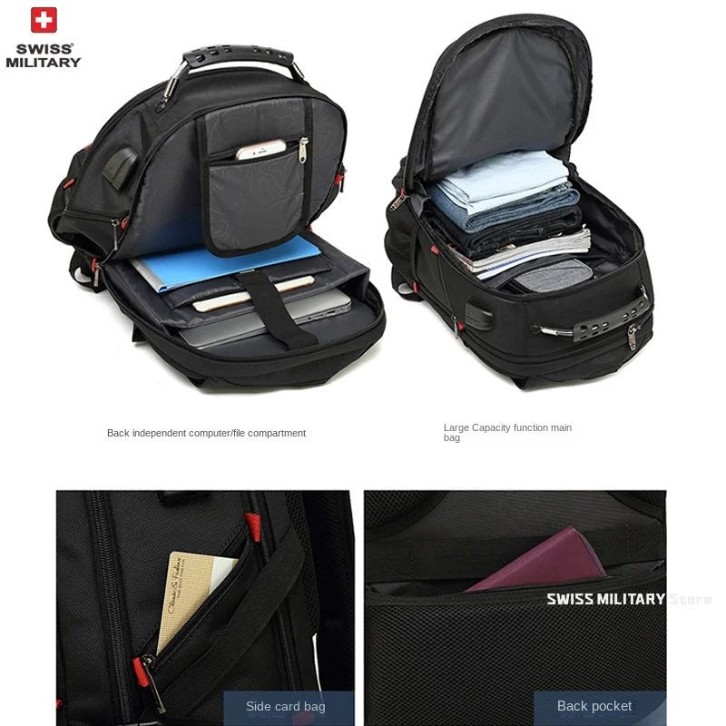 SWISS 17" Laptop Backpack – Waterproof USB Charging Port, Swiss - Style Multifunctional Rucksack for School, Hiking & Travel - RELUX.STORE