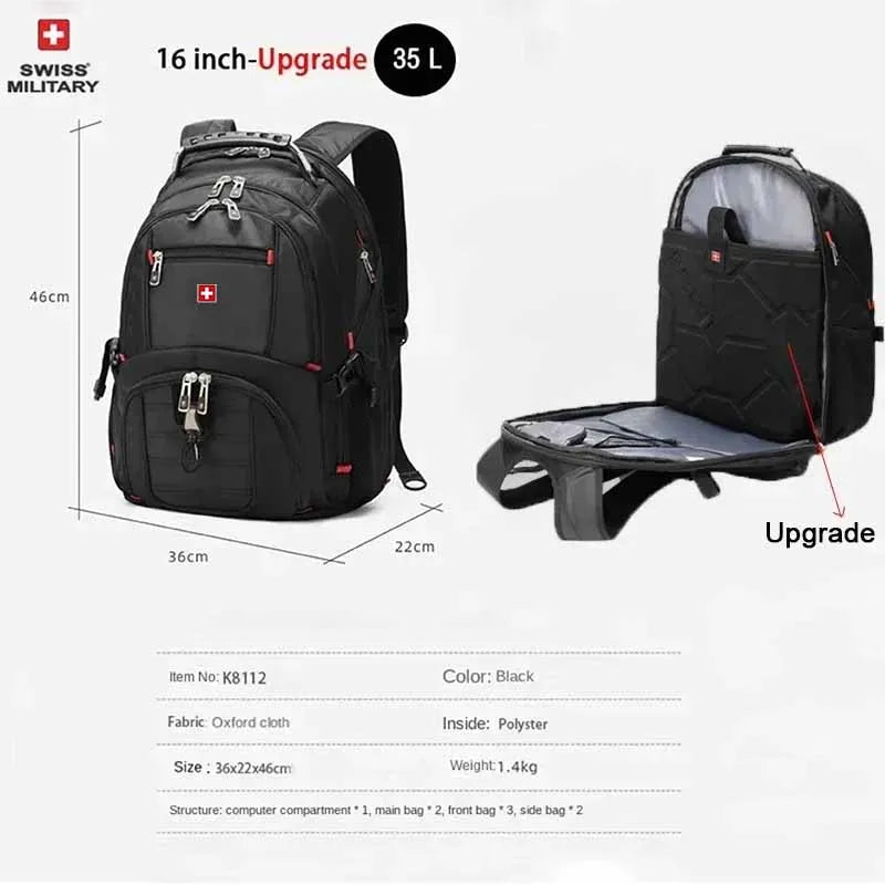 SWISS 17" Laptop Backpack – Waterproof USB Charging Port, Swiss - Style Multifunctional Rucksack for School, Hiking & Travel - RELUX.STORE