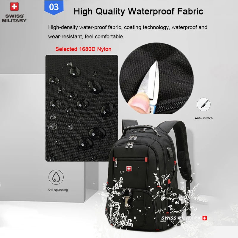 SWISS 17" Laptop Backpack – Waterproof USB Charging Port, Swiss - Style Multifunctional Rucksack for School, Hiking & Travel - RELUX.STORE