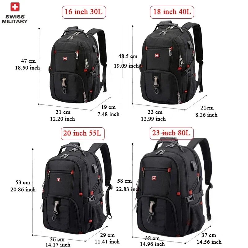 SWISS 17" Laptop Backpack – Waterproof USB Charging Port, Swiss - Style Multifunctional Rucksack for School, Hiking & Travel - RELUX.STORE
