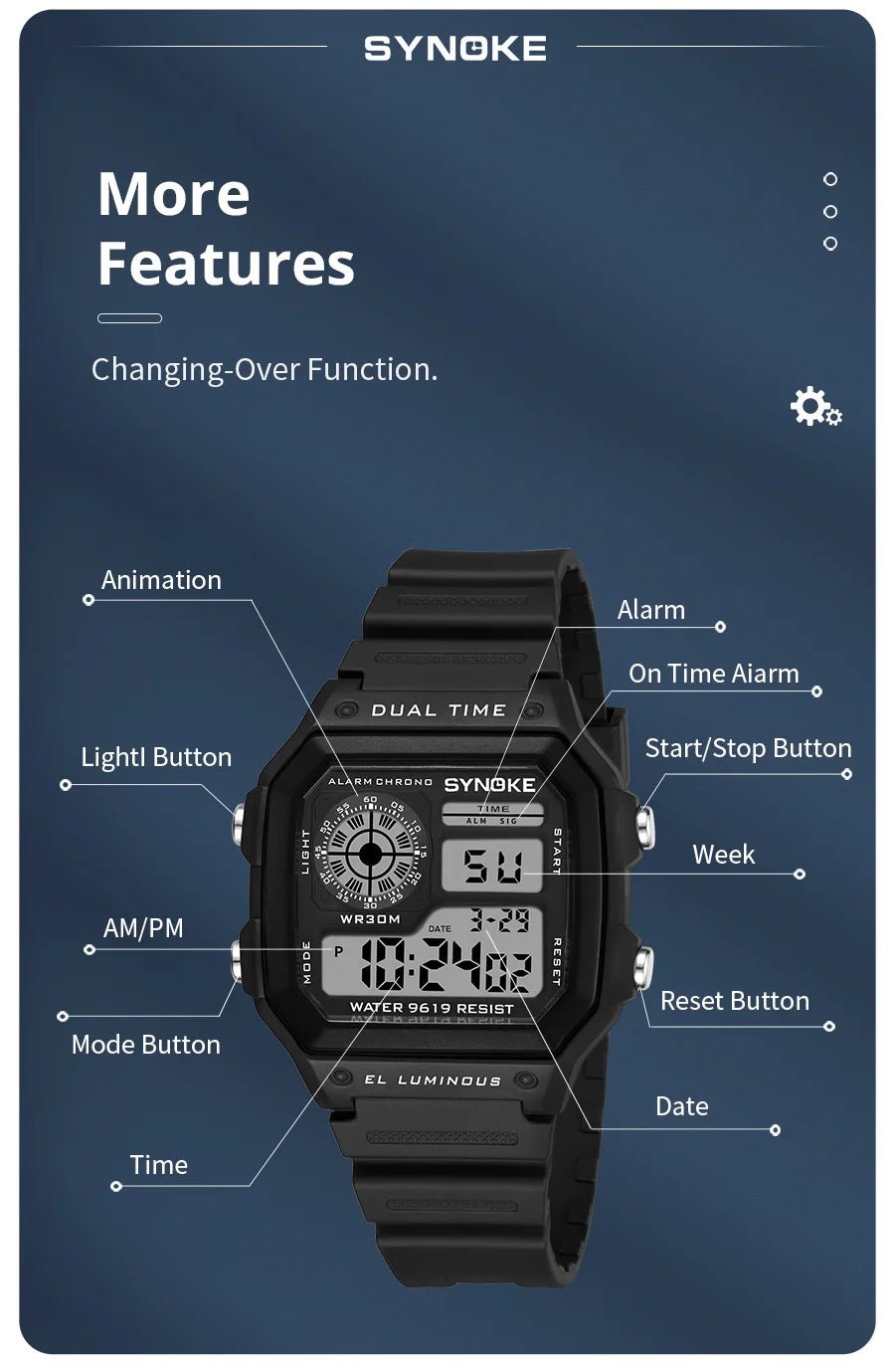 SYNOKE Military Digital Watches Men Sports Luminous Chronograph Waterproof Male Electronic Wrist Watches Relogio Masculino - RELUX.STORE