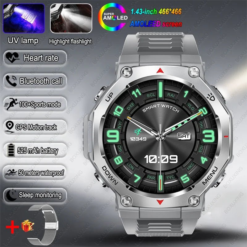 T - Rex 3 GPS Smart Watch 5ATM Waterproof 1.43 inch AMOLED HD Screen BT Call Flashlight Military Sport Smartwatches Men 2025 New - RELUX.STORE