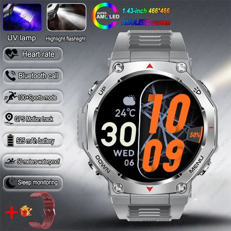 T - Rex 3 GPS Smart Watch 5ATM Waterproof 1.43 inch AMOLED HD Screen BT Call Flashlight Military Sport Smartwatches Men 2025 New - RELUX.STORE