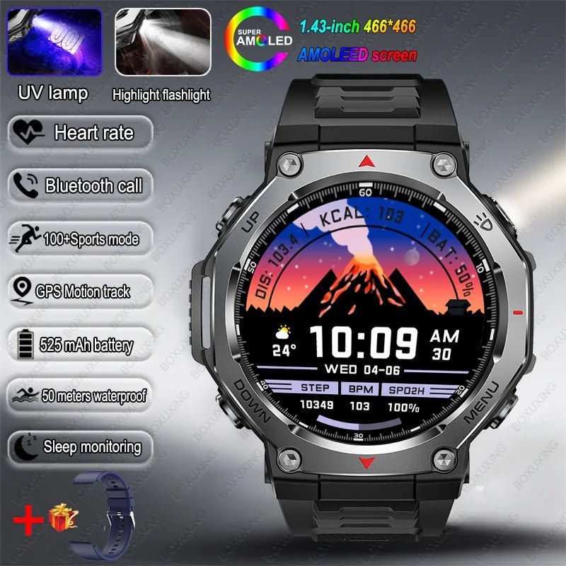 T - Rex 3 GPS Smart Watch 5ATM Waterproof 1.43 inch AMOLED HD Screen BT Call Flashlight Military Sport Smartwatches Men 2025 New - RELUX.STORE