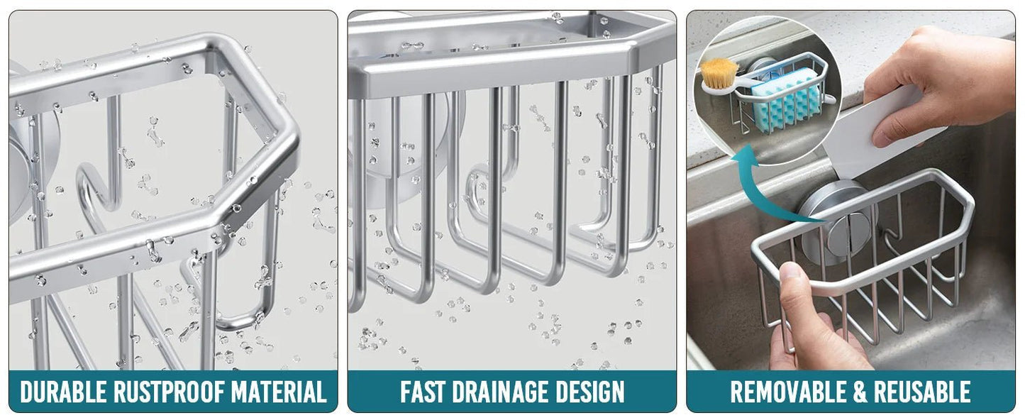 TAILI Sponge Holder for Kitchen Sink with Strong Suction Cup Removable, Rustproof Aluminum Sink Caddy for Sponge, Brush - RELUX.STORE