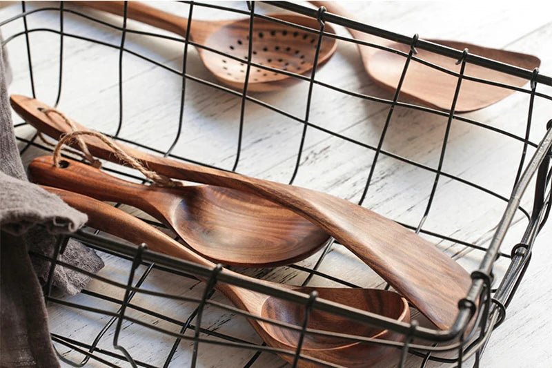 Thailand Teak Natural Wooden Tableware Cooking Ladle Turner Long Rice Colander Soup Skimmer Cooking Spoons Scoop Kitchen Tool - RELUX.STORE