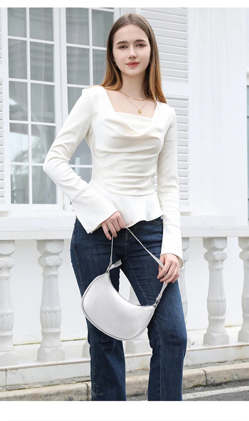 TINYAT Female Moon Bag Leather Shoulder Messenger Bag for Women Hand Bag Luxury Design Lightweight Party Ready Daily Use - RELUX.STORE