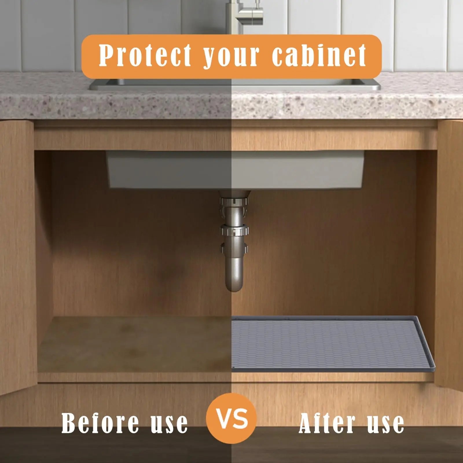 Under Sink Mat, 34"×22“ Silicone Bathroom Sink Mat, Under Sink Liner Drip Tray and Protectors for Bottom of kitchen Sink - RELUX.STORE