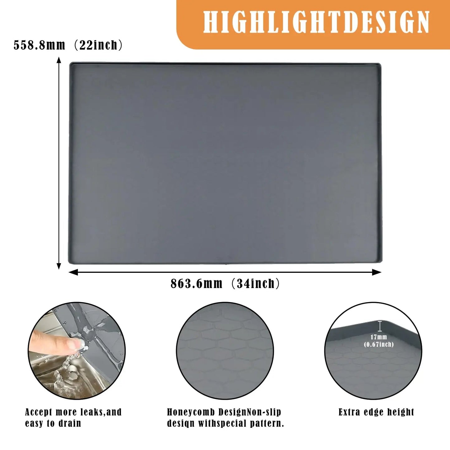Under Sink Mat, 34"×22“ Silicone Bathroom Sink Mat, Under Sink Liner Drip Tray and Protectors for Bottom of kitchen Sink - RELUX.STORE