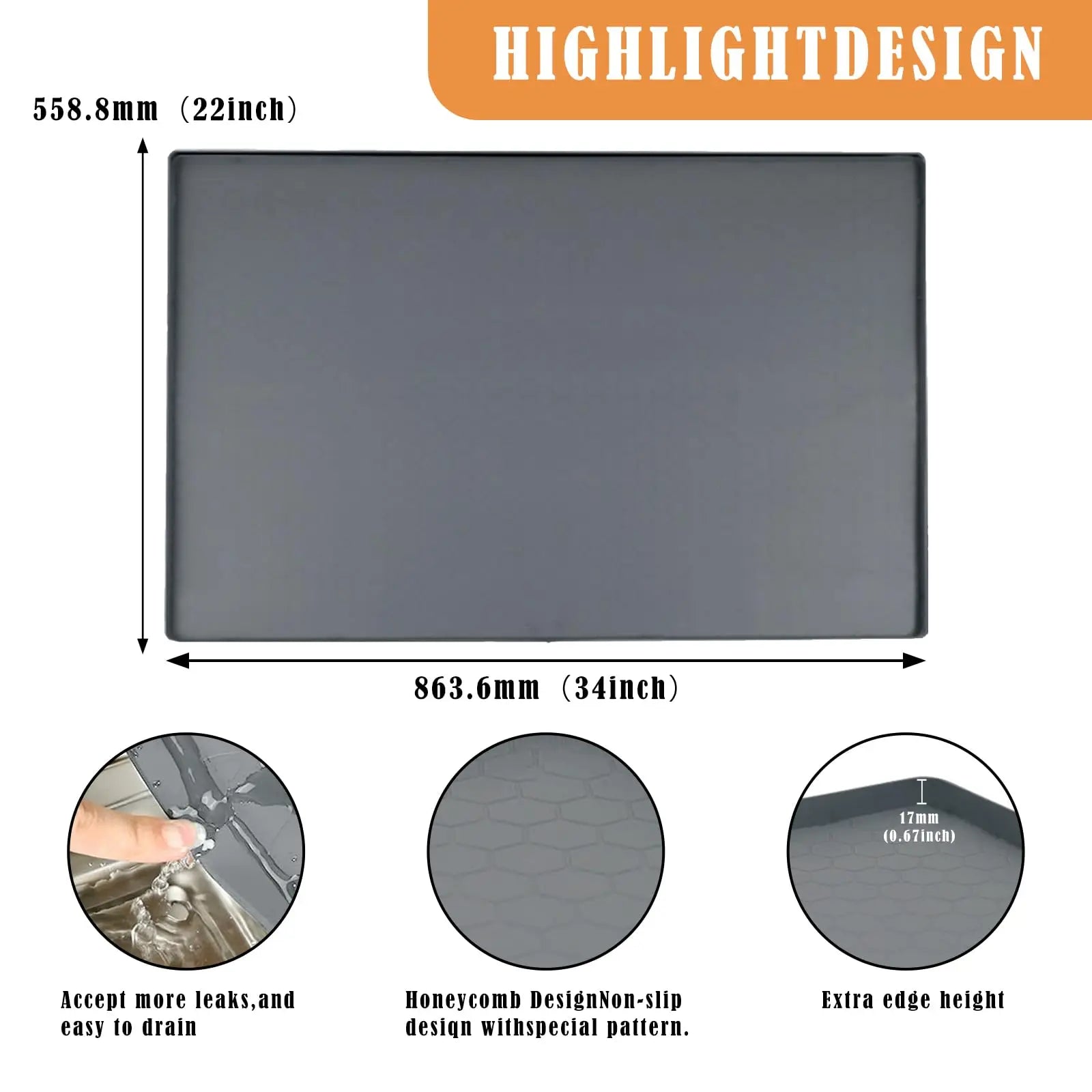 Under Sink Mat, 34"×22“ Silicone Bathroom Sink Mat, Under Sink Liner Drip Tray and Protectors for Bottom of kitchen Sink - RELUX.STORE