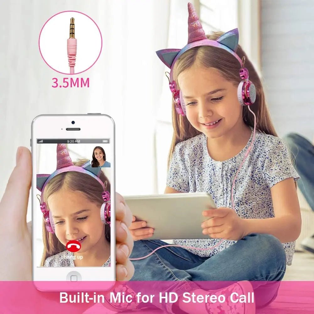 Unicorn Kids Pink Headphones for Girls – Wired Headset with Microphone, Perfect for School, Birthday, Xmas & Unicorn Gift - RELUX.STORE