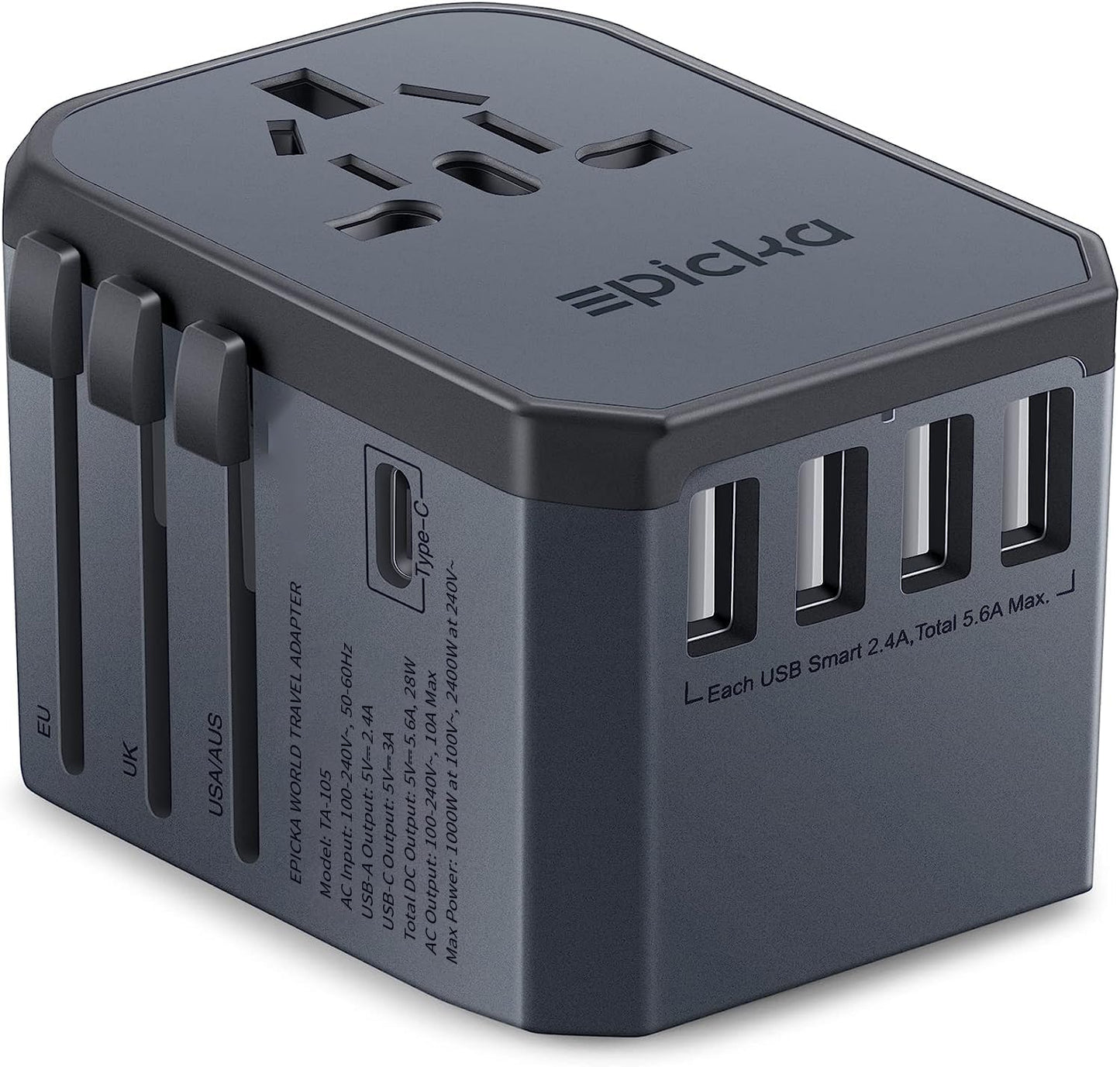 "Universal Travel Adapter – International Power Plug with USB - C & 4 USB - A Ports, Worldwide Charger for Europe, UK, Italy, Japan, Travel Essentials (TA - 105, White)" - RELUX.STORE