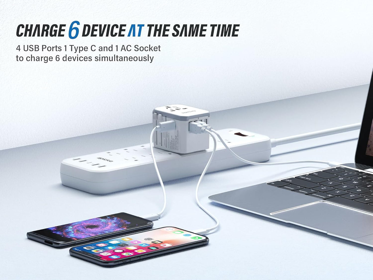 "Universal Travel Adapter – International Power Plug with USB - C & 4 USB - A Ports, Worldwide Charger for Europe, UK, Italy, Japan, Travel Essentials (TA - 105, White)" - RELUX.STORE