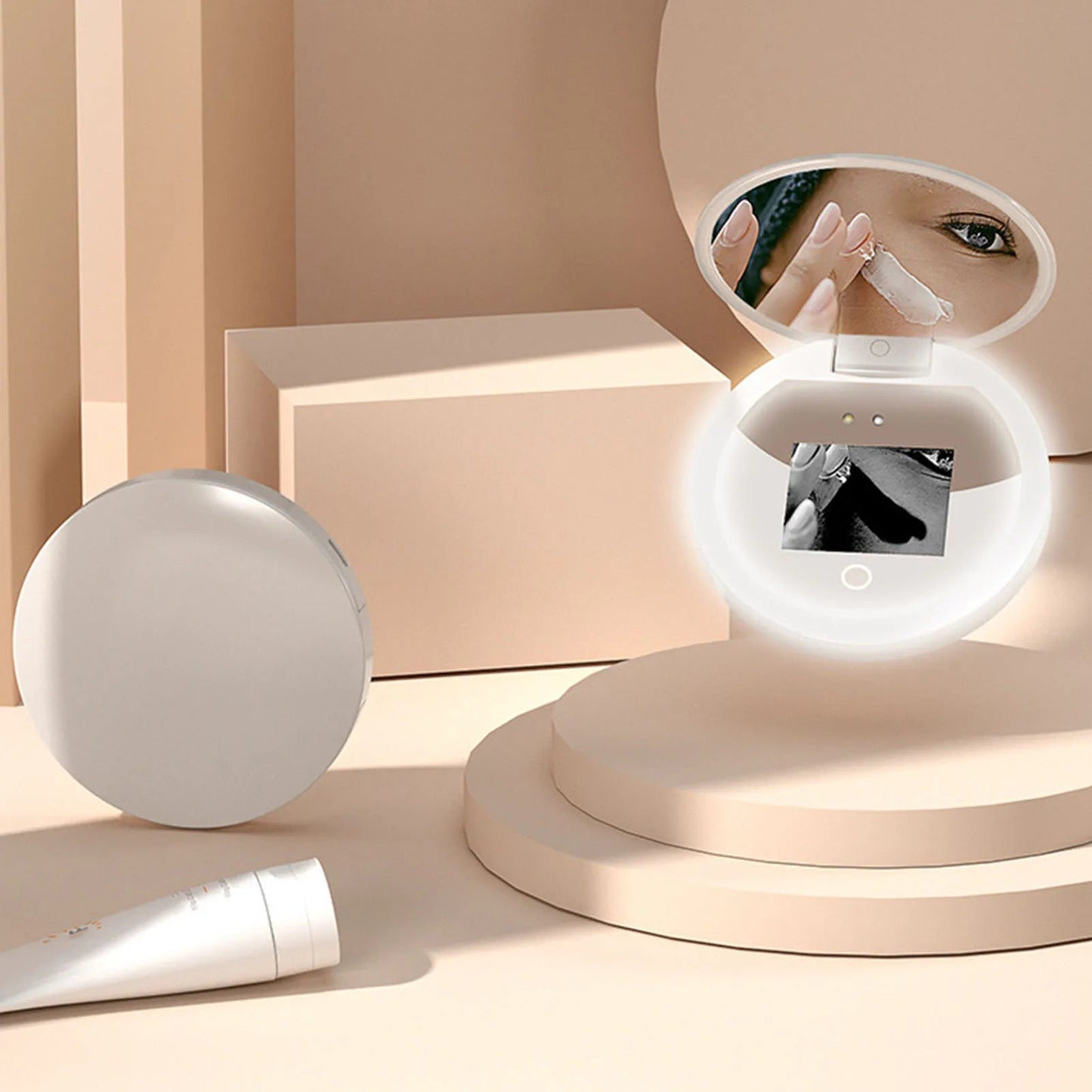 UV Mirror Sunscreen Testing Camera with Light 2X Magnification Travel Makeup 3.5in Pocket Size L - RELUX.STORE