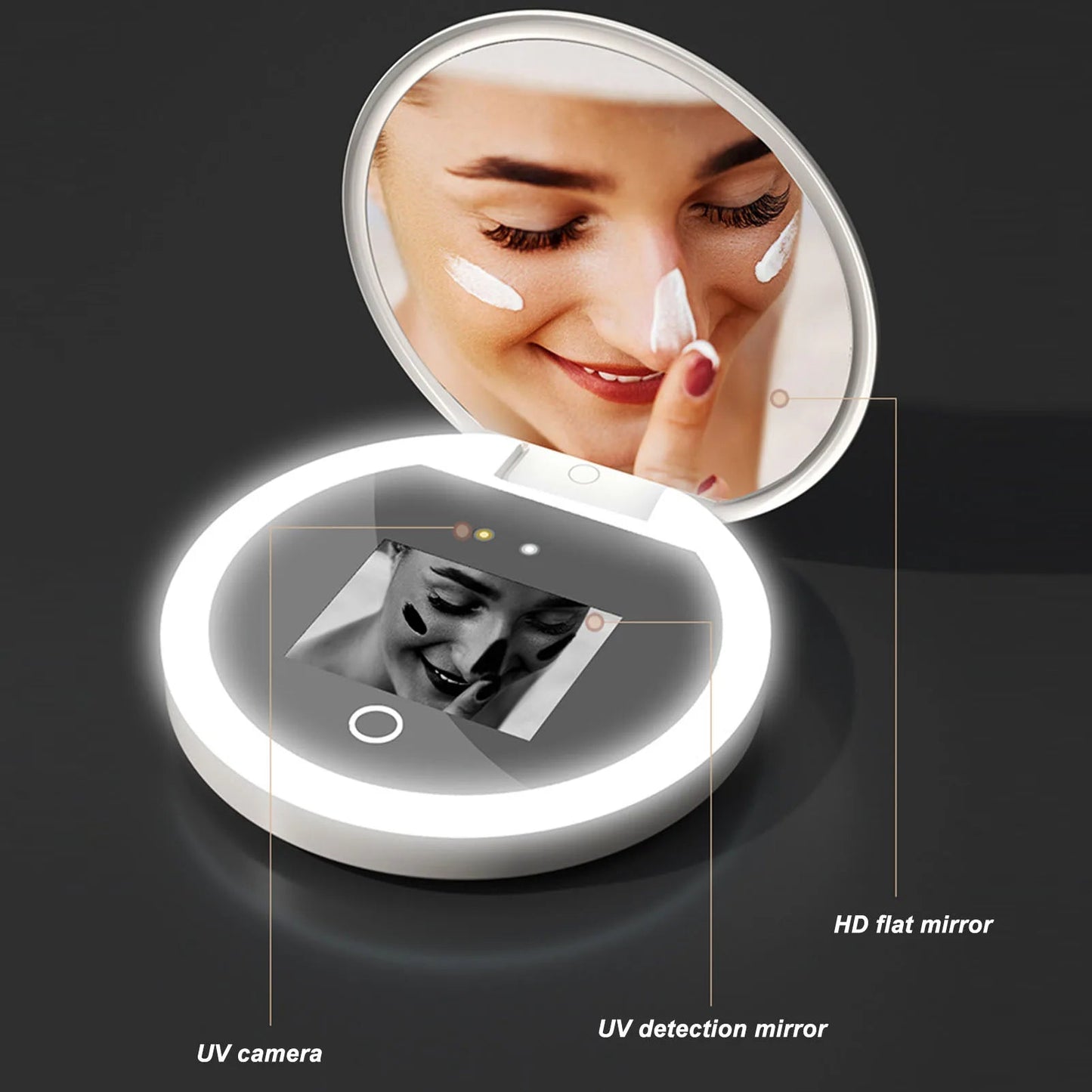 UV Mirror Sunscreen Testing Camera with Light 2X Magnification Travel Makeup 3.5in Pocket Size L - RELUX.STORE