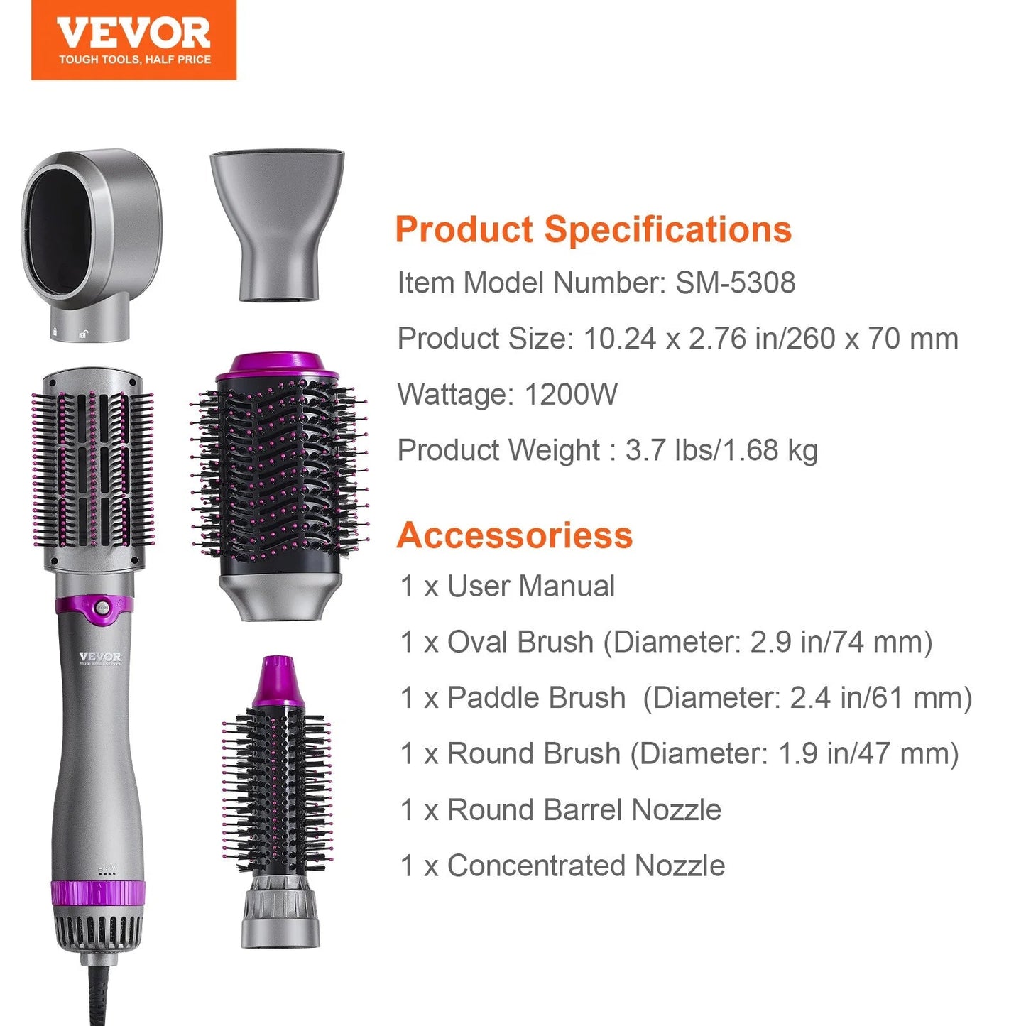 VEVOR 5 - in - 1 Hair Dryer Brush – Hot Air Styler with Upgraded Negative Ion Technology for Curling, Straightening & Volumizing - RELUX.STORE