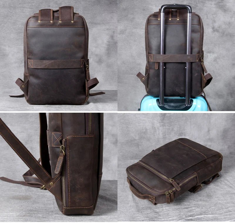 Vintage Crazy Horse Genuine Leather Backpack for Men – Laptop Bag, Daily Rucksack & Travel Knapsack | Large Hiking Bag - RELUX.STORE