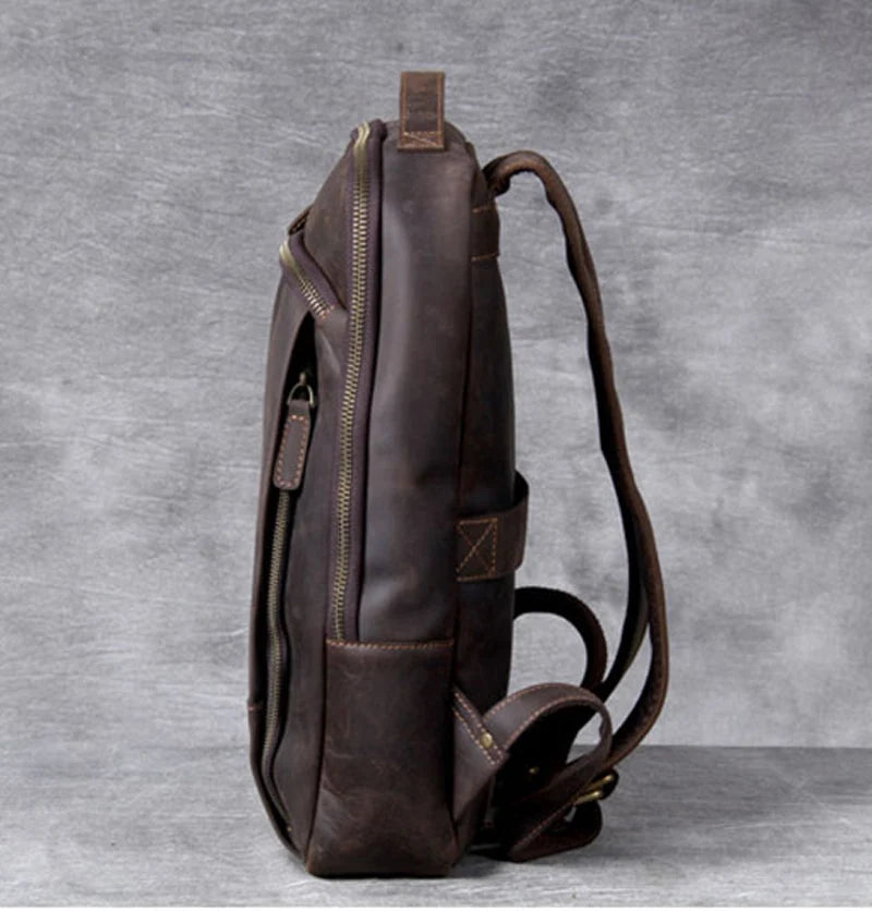 Vintage Crazy Horse Genuine Leather Backpack for Men – Laptop Bag, Daily Rucksack & Travel Knapsack | Large Hiking Bag - RELUX.STORE