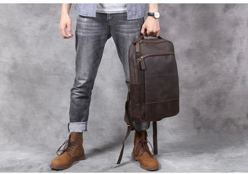 Vintage Crazy Horse Genuine Leather Backpack for Men – Laptop Bag, Daily Rucksack & Travel Knapsack | Large Hiking Bag - RELUX.STORE