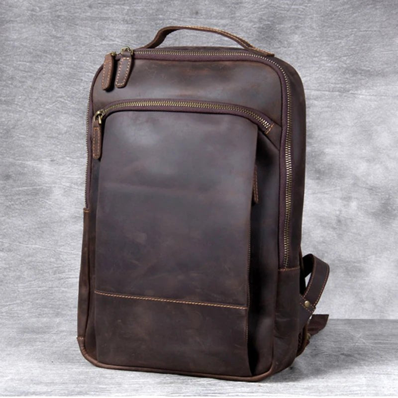 Vintage Crazy Horse Genuine Leather Backpack for Men – Laptop Bag, Daily Rucksack & Travel Knapsack | Large Hiking Bag - RELUX.STORE