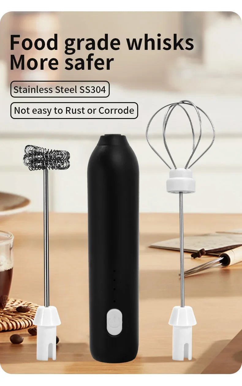 Wireless Milk Frother Electric Type - C Handheld Blender Stainless Steel Mini Coffee Maker Whisk Mixer For Coffee Cappuccino Cream - RELUX.STORE