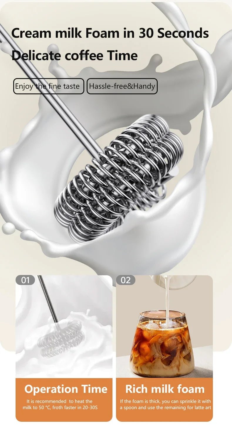 Wireless Milk Frother Electric Type - C Handheld Blender Stainless Steel Mini Coffee Maker Whisk Mixer For Coffee Cappuccino Cream - RELUX.STORE
