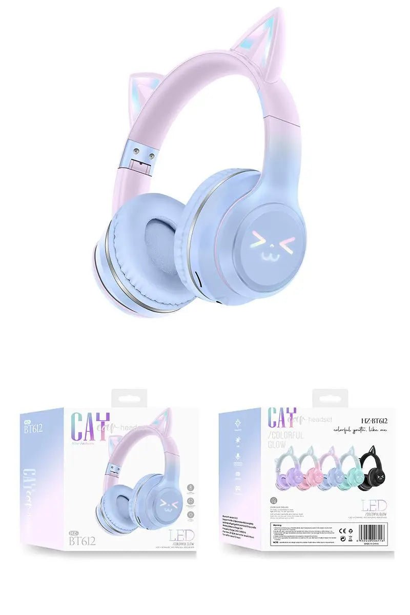 Wireless RGB Cat Ear Headphones – Cute Girls & Kids Headset with Mic, Stereo Music, Gaming Lights & Earbud Controls - RELUX.STORE