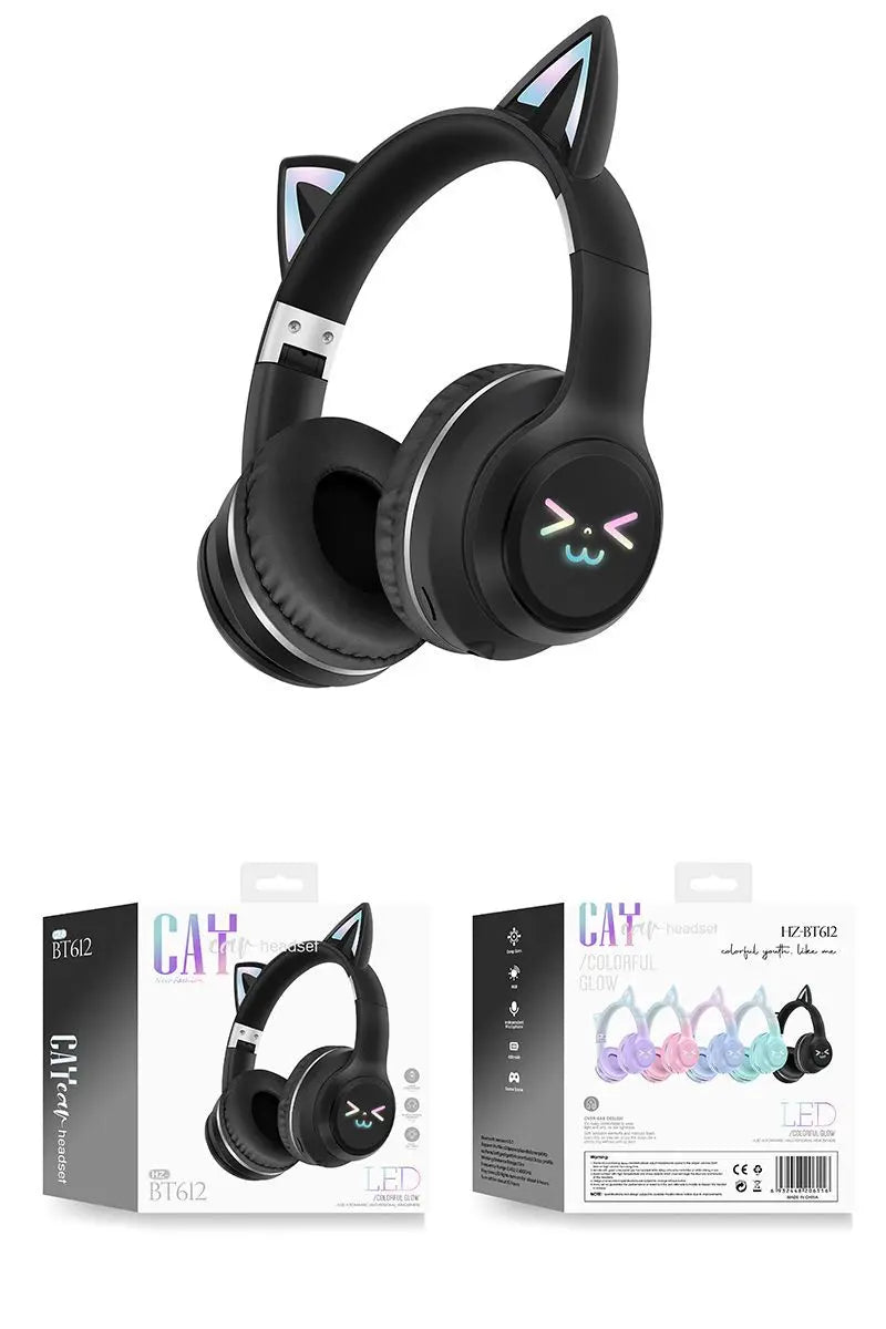Wireless RGB Cat Ear Headphones – Cute Girls & Kids Headset with Mic, Stereo Music, Gaming Lights & Earbud Controls - RELUX.STORE