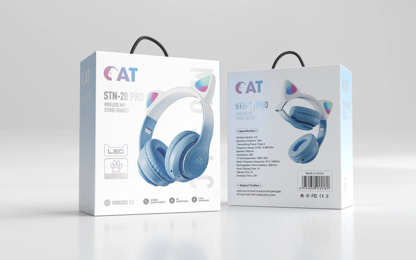 Wireless RGB Cat Ear Headphones – Cute Girls & Kids Headset with Mic, Stereo Music, Gaming Lights & Earbud Controls - RELUX.STORE