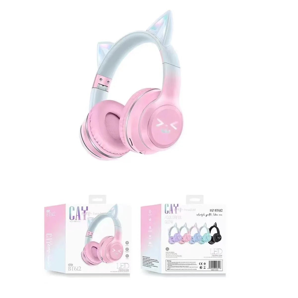 Wireless RGB Cat Ear Headphones – Cute Girls & Kids Headset with Mic, Stereo Music, Gaming Lights & Earbud Controls - RELUX.STORE