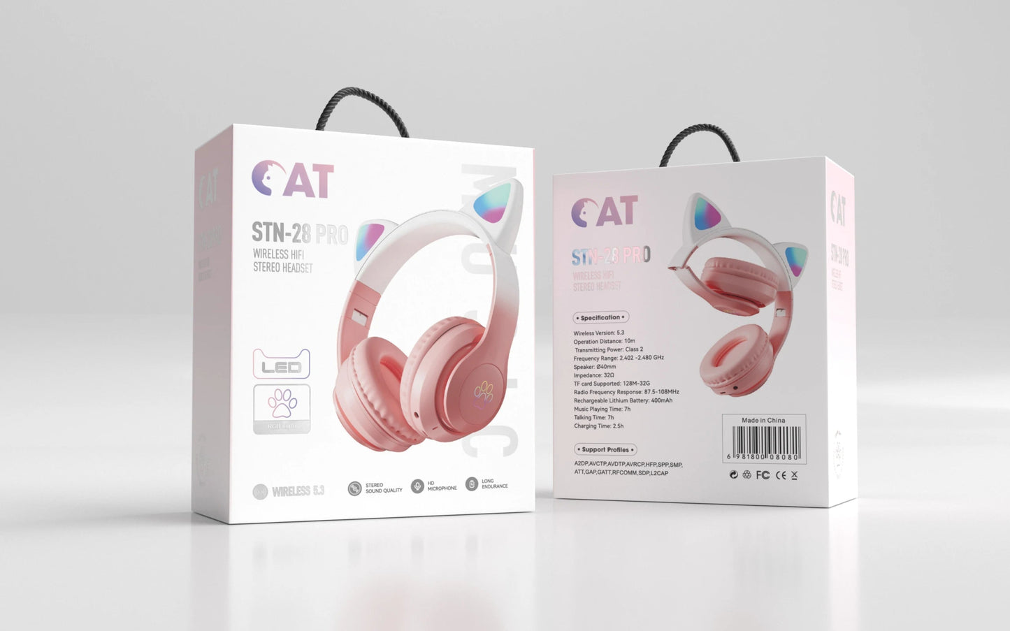 Wireless RGB Cat Ear Headphones – Cute Girls & Kids Headset with Mic, Stereo Music, Gaming Lights & Earbud Controls - RELUX.STORE