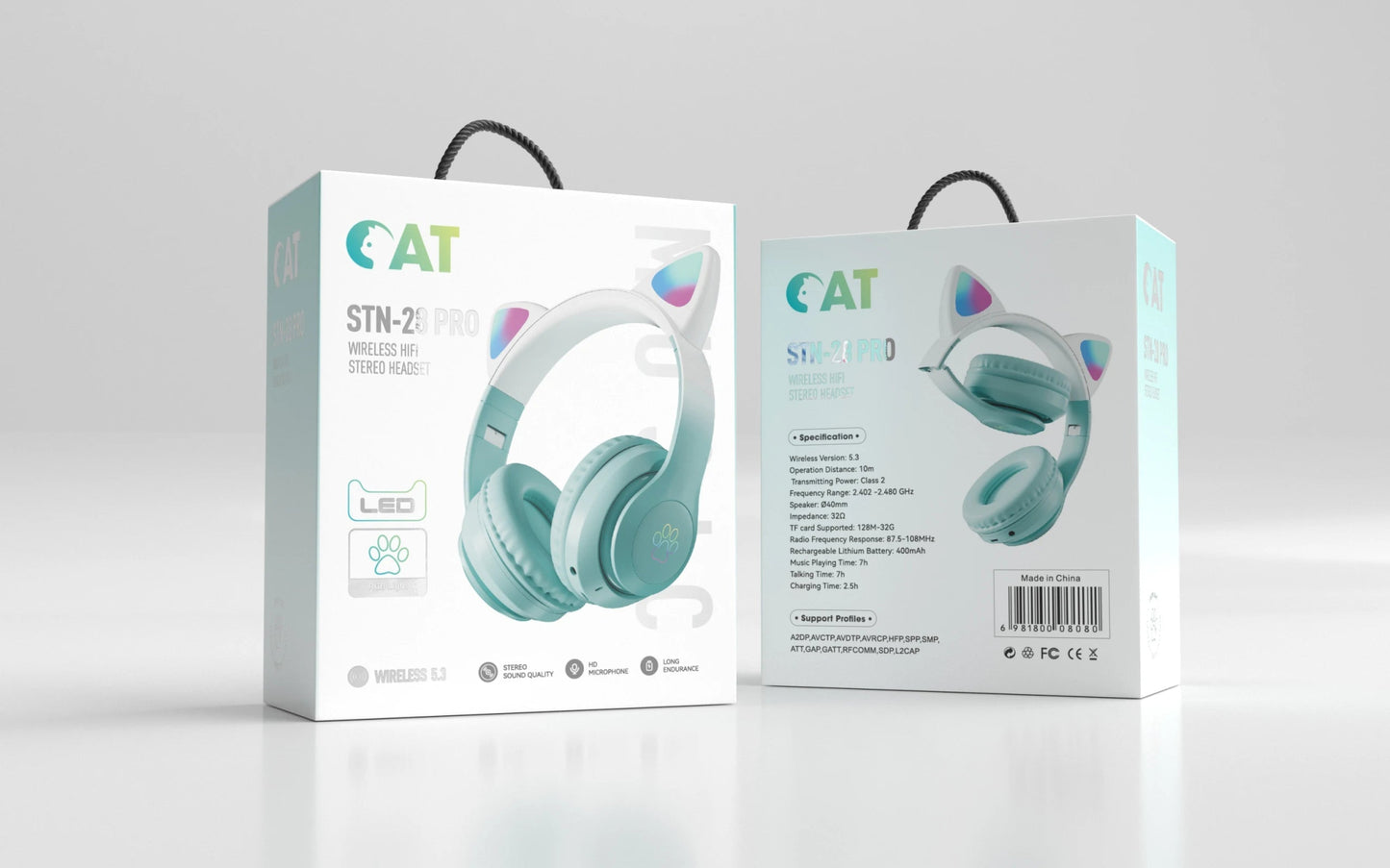 Wireless RGB Cat Ear Headphones – Cute Girls & Kids Headset with Mic, Stereo Music, Gaming Lights & Earbud Controls - RELUX.STORE