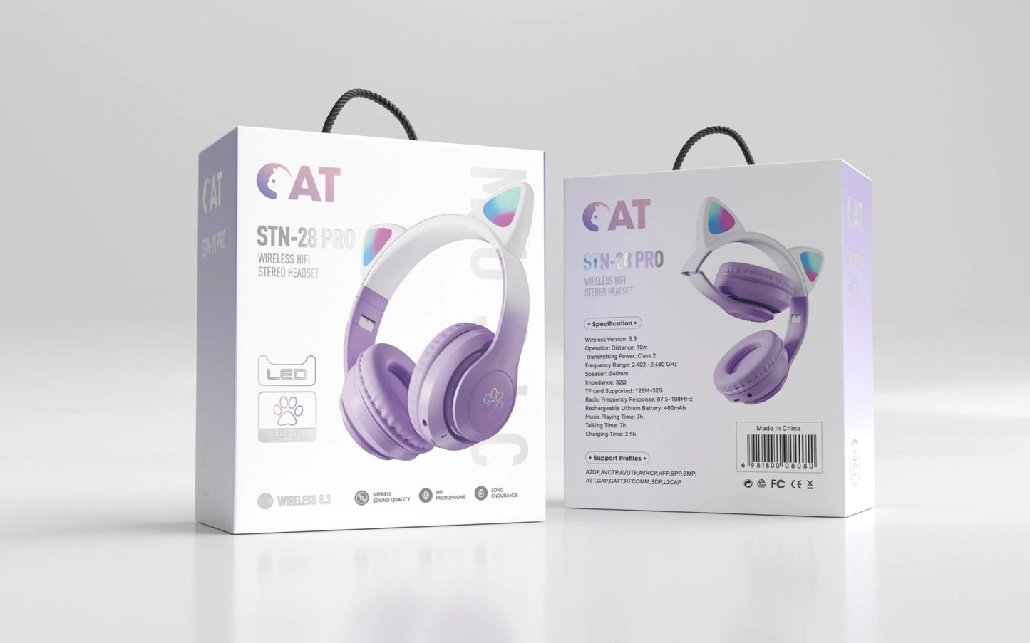 Wireless RGB Cat Ear Headphones – Cute Girls & Kids Headset with Mic, Stereo Music, Gaming Lights & Earbud Controls - RELUX.STORE