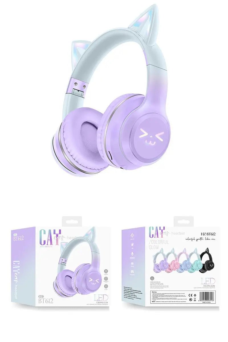 Wireless RGB Cat Ear Headphones – Cute Girls & Kids Headset with Mic, Stereo Music, Gaming Lights & Earbud Controls - RELUX.STORE