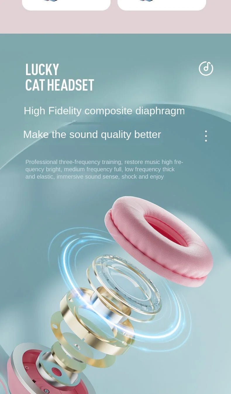 Wireless RGB Cat Ear Headphones – Cute Girls & Kids Headset with Mic, Stereo Music, Gaming Lights & Earbud Controls - RELUX.STORE