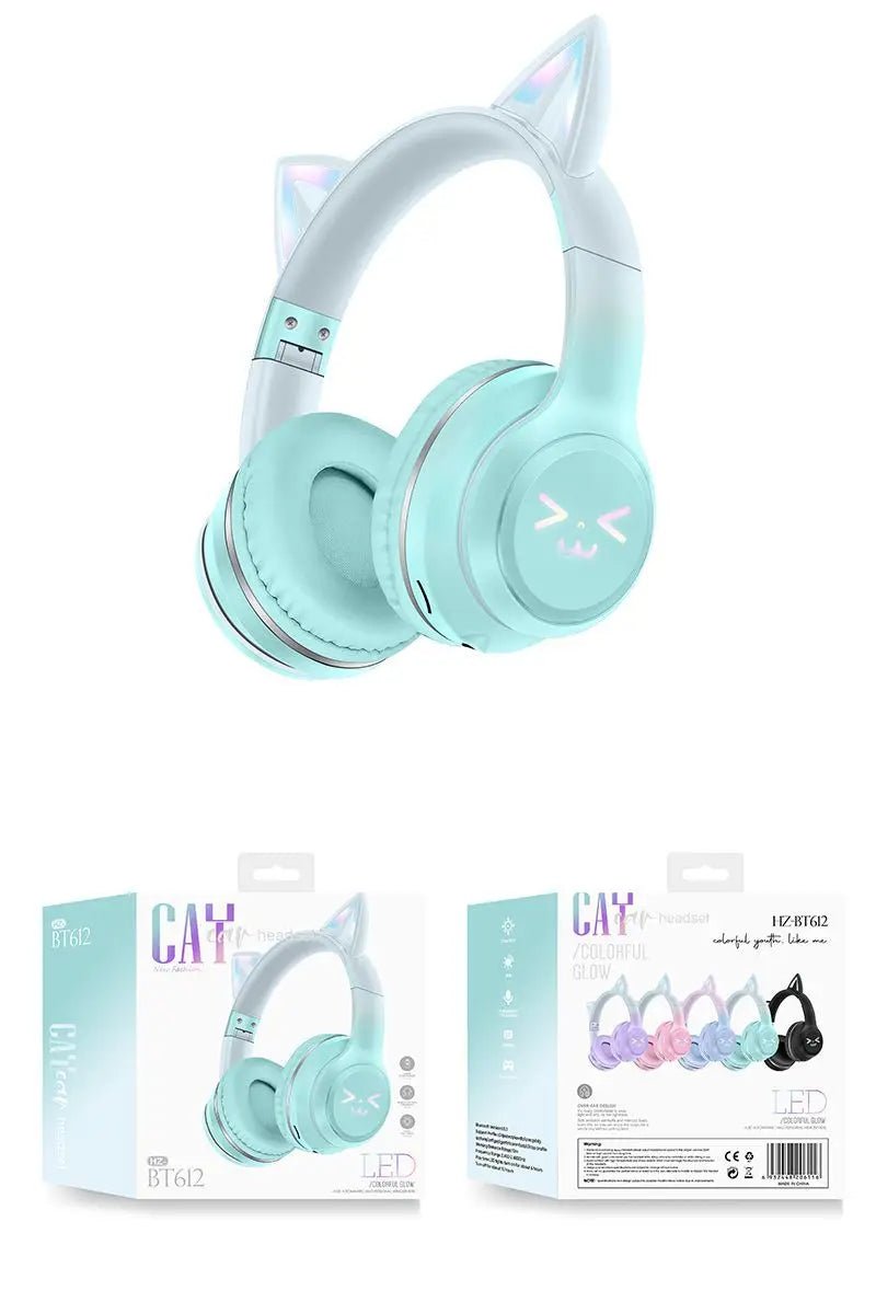 Wireless RGB Cat Ear Headphones – Cute Girls & Kids Headset with Mic, Stereo Music, Gaming Lights & Earbud Controls - RELUX.STORE