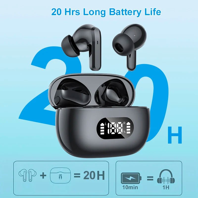 Wireless TWS Earbuds – Bluetooth 5.3 Headphones with 40dB Noise Cancelling, 6 - Mic ENC, LED Display, HD Calls & Transparency Mode - RELUX.STORE
