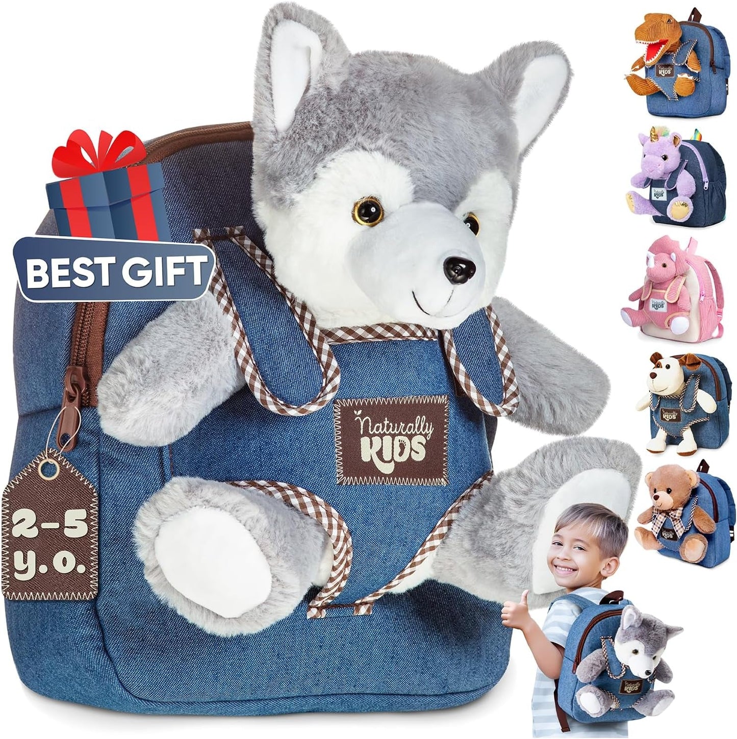 Wolf Backpack, Wolf Toys for Kids 3 - 5, Toddler Husky Stuffed Animal Gifts for 2 3 4 5 Year Old Girl Boy - RELUX.STORE