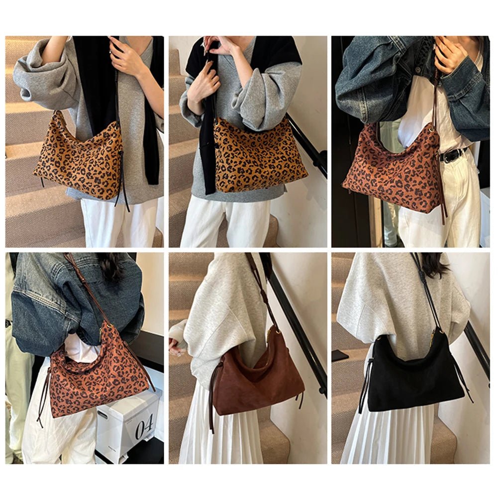 Women Suede Shoulder Bag Adjustable Strap Messenger Bag with Zipper Trendy Retro Handbag for Work Travel - RELUX.STORE