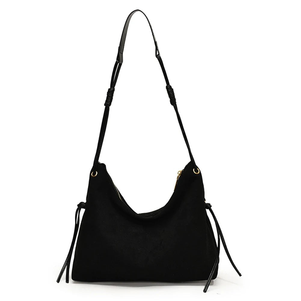 Women Suede Shoulder Bag Adjustable Strap Messenger Bag with Zipper Trendy Retro Handbag for Work Travel - RELUX.STORE