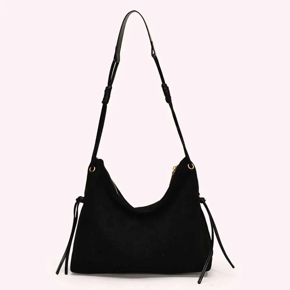 Women Suede Shoulder Bag Adjustable Strap Messenger Bag with Zipper Trendy Retro Handbag for Work Travel - RELUX.STORE