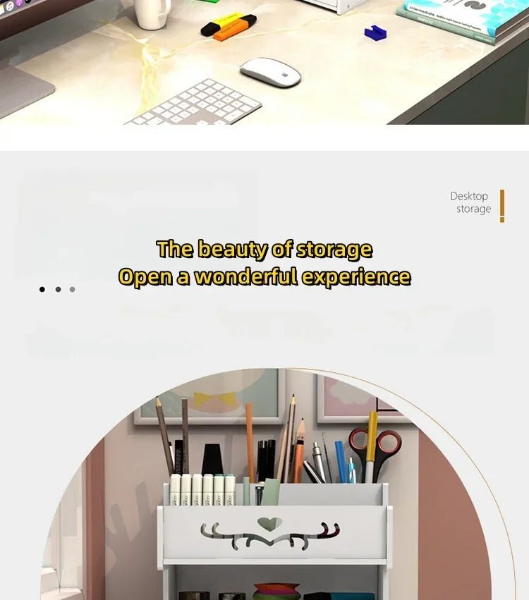 Wooden Desk Organiser DIY Desktop Tidy Pen Holder Large Capacity Stationery Storage Box with Drawer for Home Office and School - RELUX.STORE