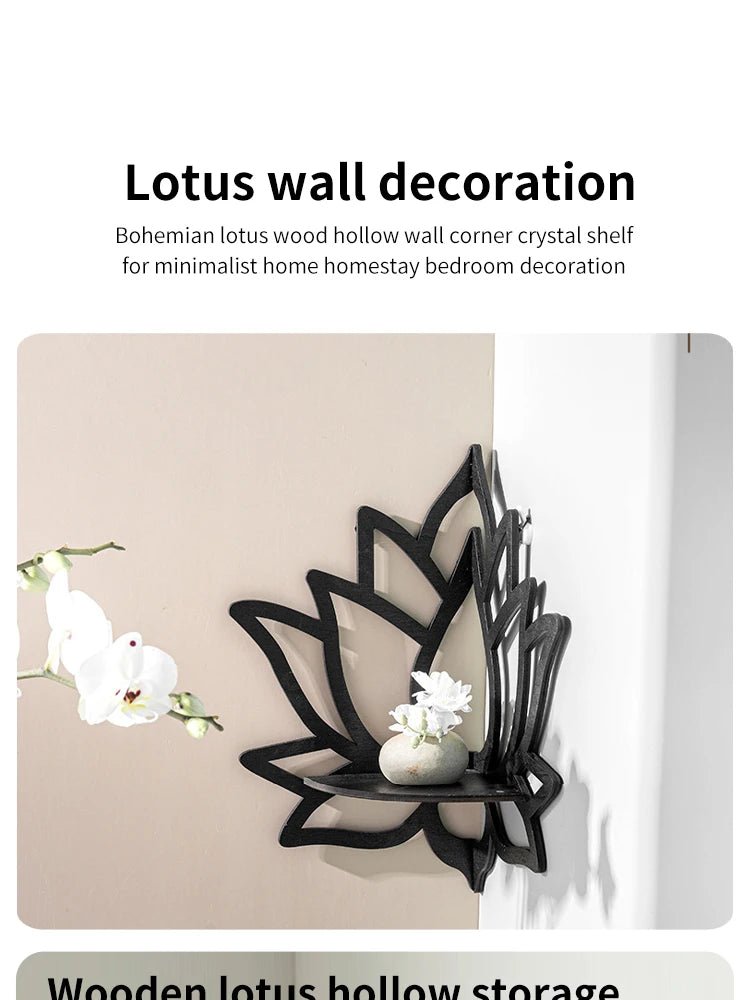"Wooden Lotus Hollow Wall Shelf – Aromatherapy & Essential Oil Organizer, Candle Holder, Corner Decorative Rack for Home, Spa & Bedroom" - RELUX.STORE
