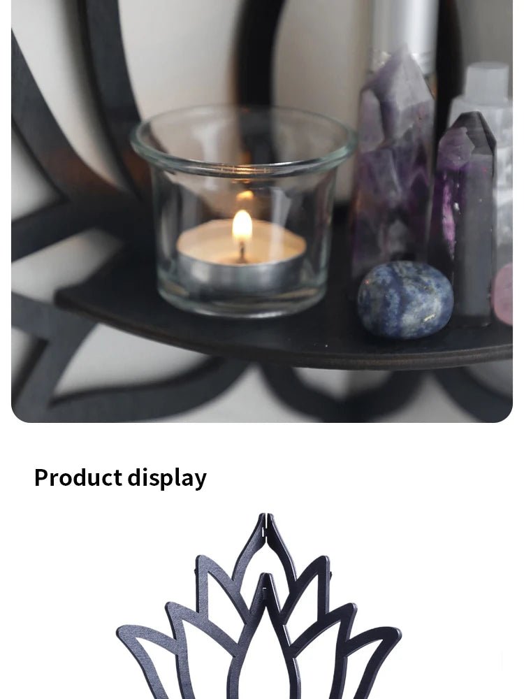 "Wooden Lotus Hollow Wall Shelf – Aromatherapy & Essential Oil Organizer, Candle Holder, Corner Decorative Rack for Home, Spa & Bedroom" - RELUX.STORE