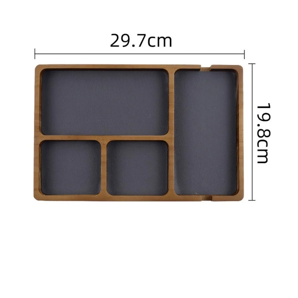 Wooden Office Desktop Storage Box with Solid Wood Grid for Glasses Mobile Phone Earphones and Sundries Wooden Storage Tray - RELUX.STORE