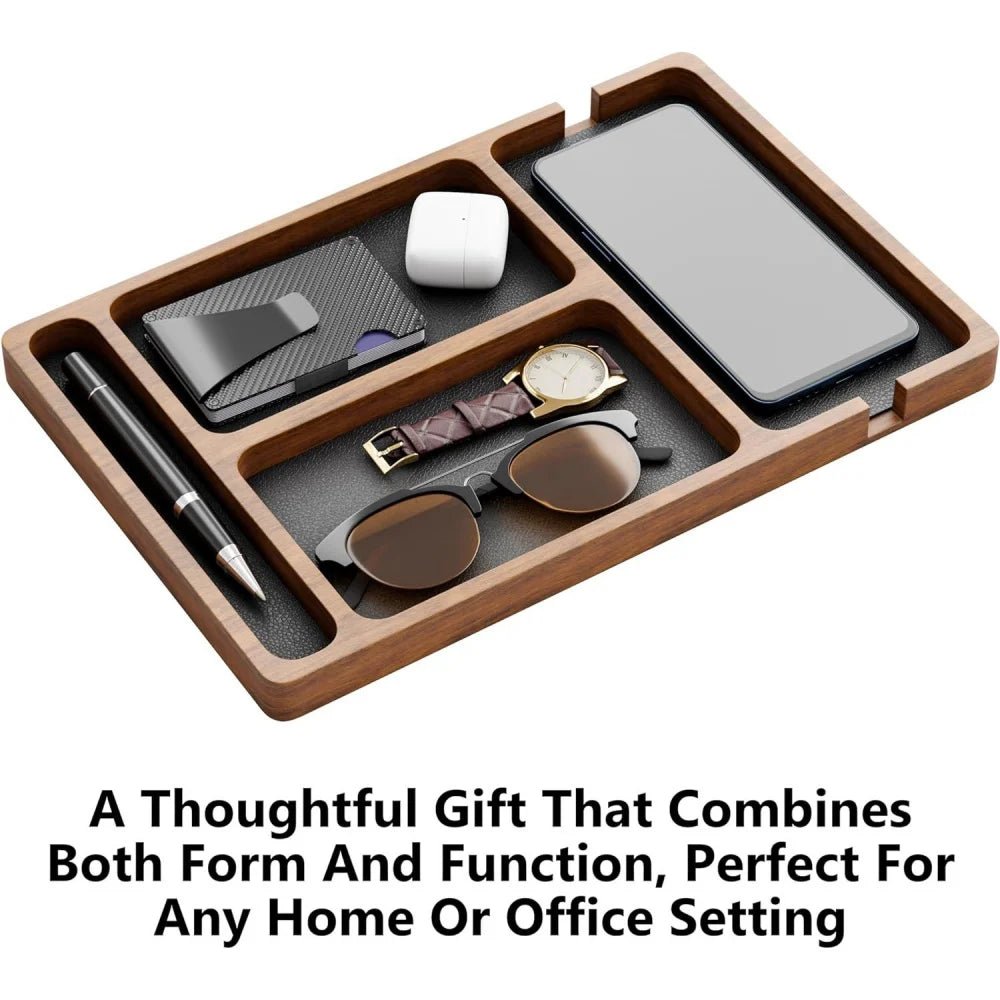 Wooden Office Desktop Storage Box with Solid Wood Grid for Glasses Mobile Phone Earphones and Sundries Wooden Storage Tray - RELUX.STORE