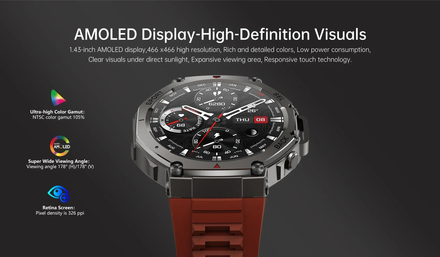Xiaomi T - Rex 3 For Amazfit New Military gps smartwatc Built - in Compass Altimeter 10ATM Waterproof Sports Smartwatch Men Women - RELUX.STORE