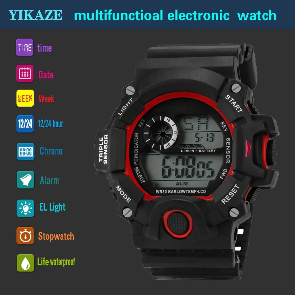 YIKAZE Men's LED Digital Watch Men Sport Watches Fitness Electronic Watch Multifunction Military Sports Watches Clock Kids Gifts - RELUX.STORE