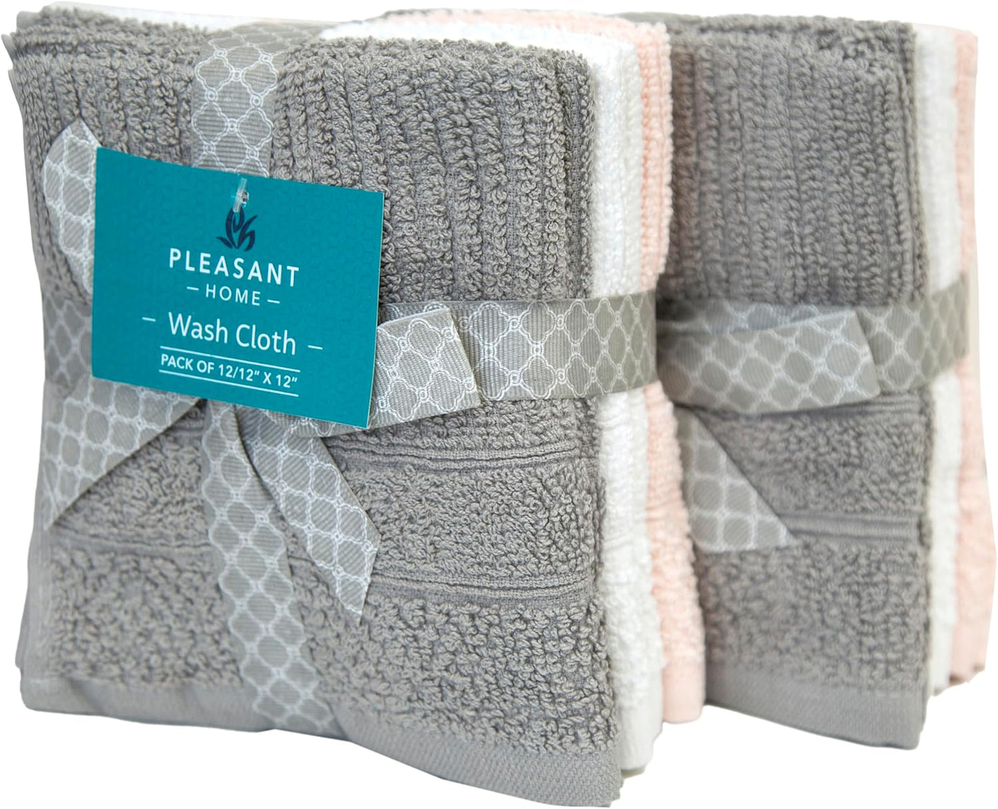 Diamond Wash Cloths Set - 12 Pack (12” X 12”) – 509 GSM - 100% Ring Spun Cotton Wash Cloth - Super Soft and Highly Absorbent Face Towels (Blush, White & Tan)